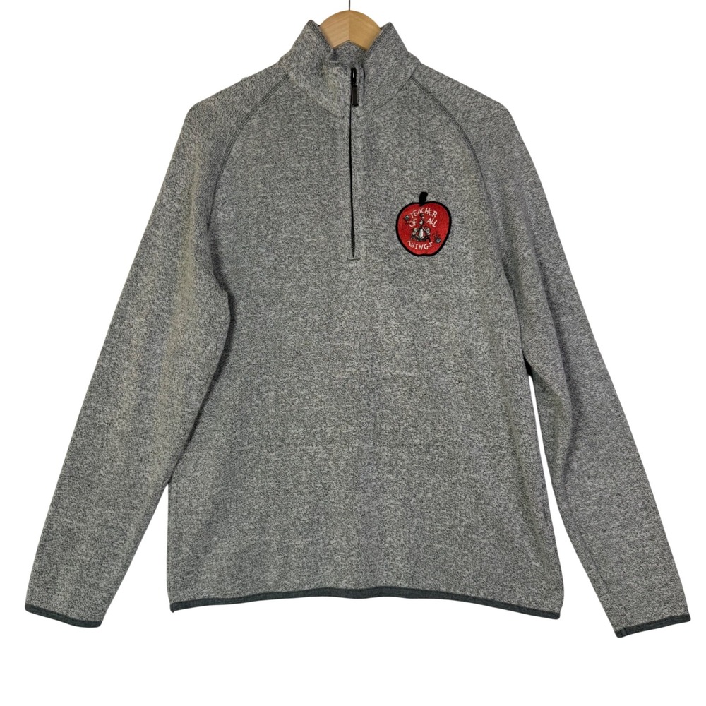 Dr Seuss Womens Size Medium Gray Graphic Quarter Zip Sweater Teacher Cartoon - Picture 2 of 12